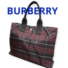 BURBERRY　BLUE LABEL　赤　ノバチェック　トートバッグ