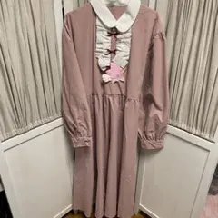 星名桜子☆襟フリル長袖ワンピース☆3Ｌサイズ☆ピンク☆リボン付【新品未使用品】