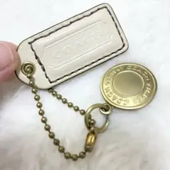 【美品】希少チャーム付き コーチ レザータグ×メタルチャームセット ホワイト