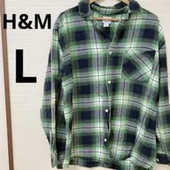 H&M（L）リラックスフィット 長袖シャツ グリーンブラック