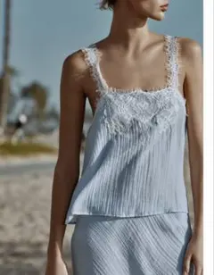 ZARA レーストリム クロッブドトップス レーススカート M セットアップ