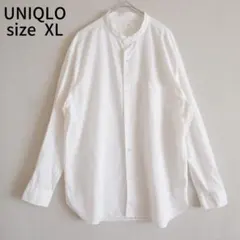 【美品】ユニクロ リネンブレンド スタンドカラーシャツ 白 XL 長袖 綿麻のサムネイル