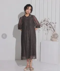 Dorry Doll Aライン総レースボウタイリボンドレス　チャコール　3L