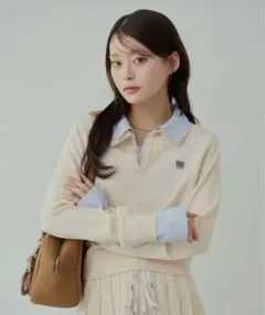 【最安値】Chico 刺繍入り襟付きポロニット 長袖 アイボリー タグ付き