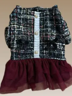 ツイードフリルワンピース　犬服 Lサイズ