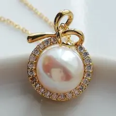 7.5mm　パール　あこや真珠　リボンネックレス　　アコヤネックレス