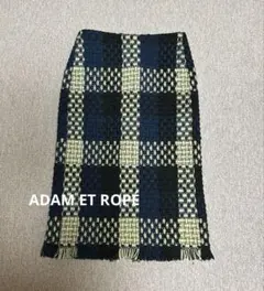 ADAM ET ROPÉ チェックタイトスカート フリンジ裾