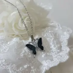 1点物リメイク】特大 金象嵌 蝶々ネックレス アコヤ真珠チャーム付 