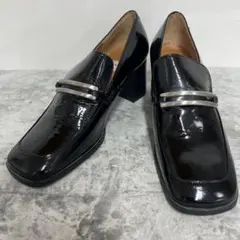 ing 24cm 国産ブラックローファーパンプス メタルバンド付き