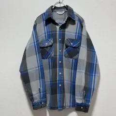 【極上配色】70's FIVE BROTHER チェック ネルシャツ グレー L