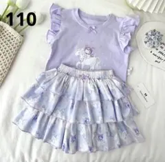 女の子可愛いユニコーン　キッズ半袖シャツ・スカートセット　肌に優しく涼しい110