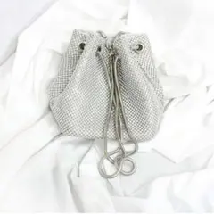 メタリックバッグ ストーン シルバー キラキラ メタル ドロストバッグ ins風