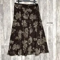 ローラアシュレイ　【美品】　フラワープリント フレアスカート ブラウン3L