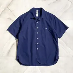 A19146 美品 MHL. コットンリネン 半袖レギュラーシャツ 紺S