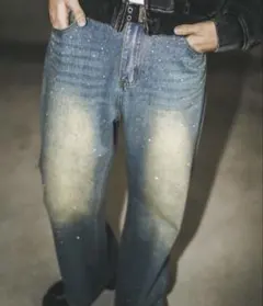 【即購入OK】Showtime シャイニーストーンラメデザインワイドデニムパンツ