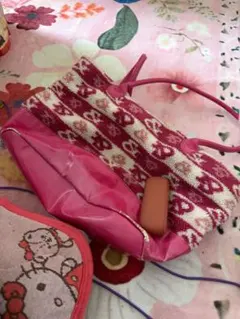 ハートガラ バッグ ピンク