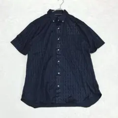 半袖シャツ LL 大きいサイズ フレックスシャツ ダークネイビー 総柄