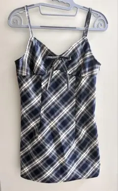チェック柄リボンキャミミニワンピース[dk1292]