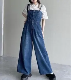 デニムサロペット オーバーオール ワイドパンツ