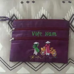 ベトナム刺繍ポーチ 紫色