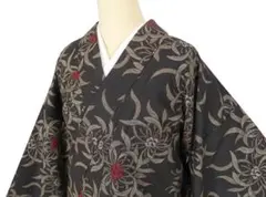 本場奄美大島紬 幾何学花柄模様 袷のきもの ロング丈 正絹 12193