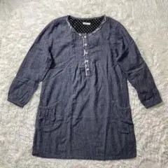 麻混 サニークラウズ 長袖 ブラウス ピンタック ノーカラー Mのサムネイル