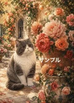 一作限り】雨の薔薇庭園を見つめる茶トラ猫 茶トラ 猫 L983 - メルカリ