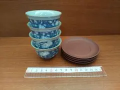 51中国茶器、陶器製小杯(湯呑み)と茶托の４組セット