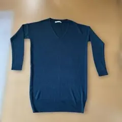 AZUL ダークグリーンVネック 長袖ニットワンピース