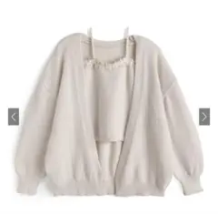 ロングカーディガン×レースキャミソールニットアンサンブル　アイボリー