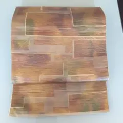 【正絹袋帯】黄、金、緑、オレンジ系 抽象模様