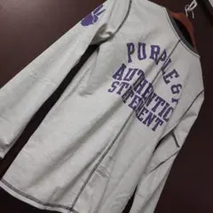 パープルアンドイエロー 長袖 ヘンリーネック Tシャツ ロングスリーブTシャツのサムネイル