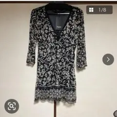 Mignon 花柄 シースルー ワンピース チュニック 七分袖 ブラックのサムネイル