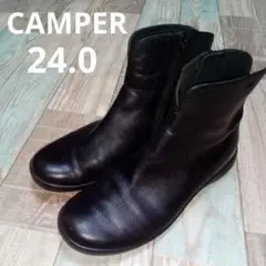 CAMPER　38　カンペール　24.0　ブラック　レザー　ラウンドトゥ　ジップ