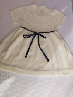 【格安】イエローレース編みワンピース ネイビーリボン付き【激安】ベビー黄色