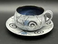 陶器　カップ＆ソーサー　コーヒーカップ　銀彩　作家物　TAサインあり