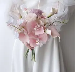 再販アーティフィシャルフラワーブーケ　淡ピンク　韓国　胡蝶蘭　前撮り