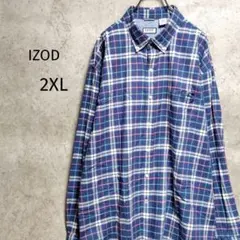 IZOD 青/ピンク/水色/白チェック柄綿100%長袖シャツ 2XL US古着