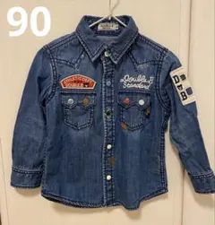 美品★ ミキハウス　ダブルビー　ワッペン×刺繍デニムシャツ男女兼用