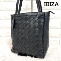 極美品 IBIZA イビサ 薔薇ローズ 編み込みデザイントートバッグ ブラック