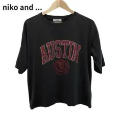 niko and ... 英字AUSTINプリント 半袖Tシャツ ブラック
