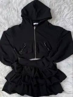 エブリンevelyn3段フレアスカートキュロットミニスカートパーカーセットアップ