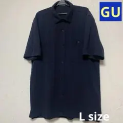 GU メンズ半袖シャツ　ネイビー　L