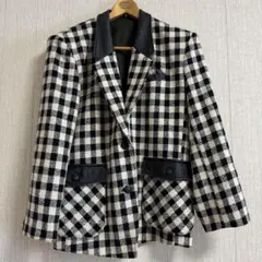 テーラードジャケット チェック ブラック ホワイト ジャケット 古着