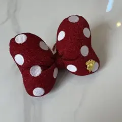 ミニーマウス グリッターリボン 赤白水玉　ゴム　ヘアゴム　TDR