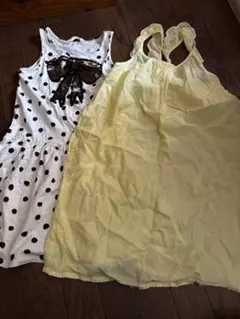 水玉と黄色のノースリーブワンピースセット