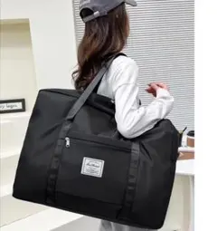 ボストンバッグ トートバッグ 黒 ブラック 大容量 拡張 旅行　防水防湿