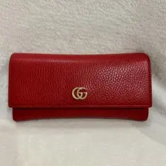 美品】GUCCI 大容量 長財布 インターロッキング シボレザー レッド