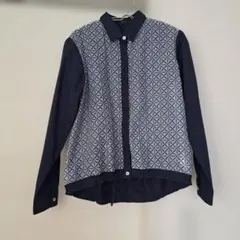 COMME CA ISM　幾何学模様 ネイビー 長袖シャツ　和柄