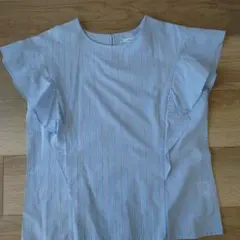 OPAQUE.CLIP 水色ストライプ フリル袖ブラウス 36/S